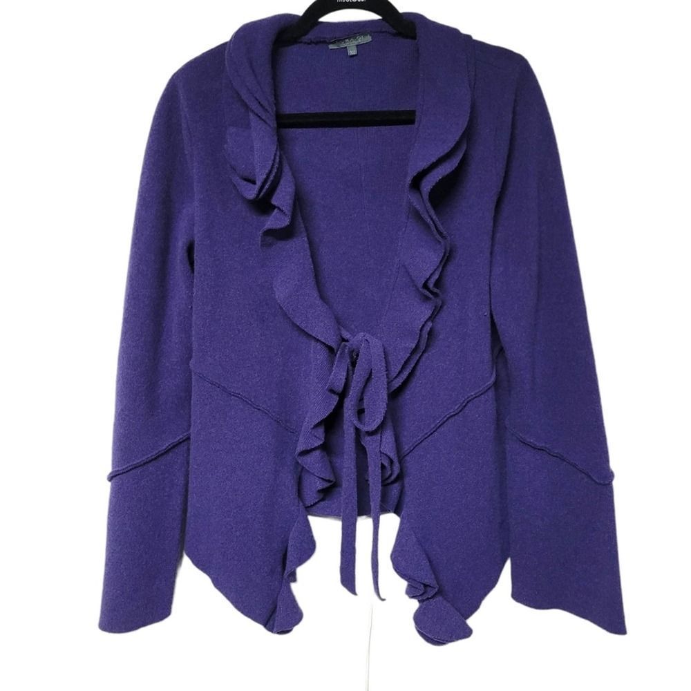 LORA. GI 100% Lambs Wool Tie Front Cardigan Flutter Neckline Made In Italy XL